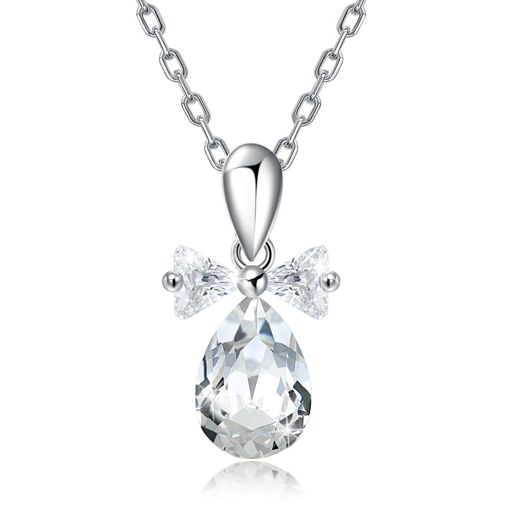 White Topaz Sterling Silver Austrian Crystal Teardrop Necklace