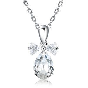 White Topaz Sterling Silver Austrian Crystal Teardrop Necklace