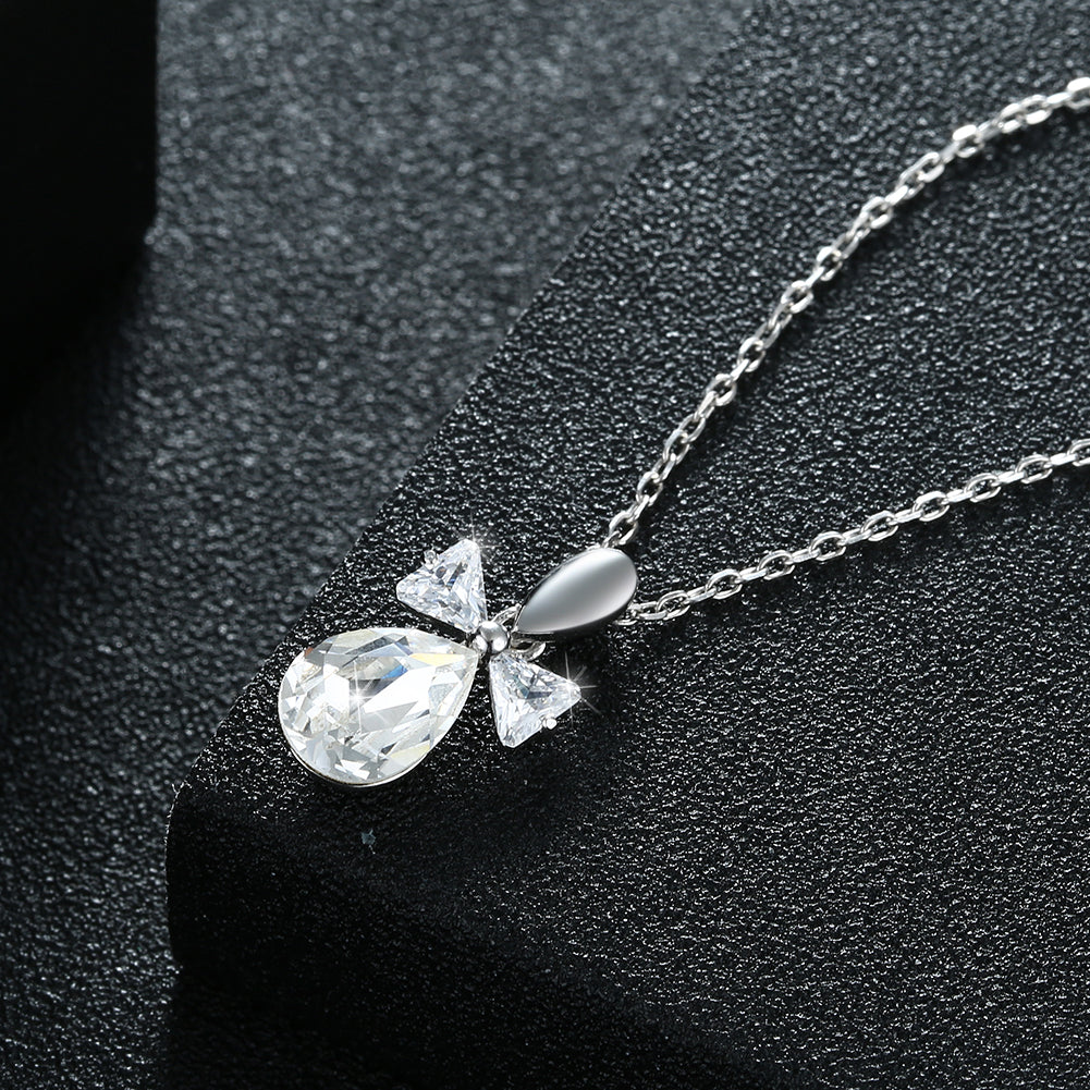 White Topaz Sterling Silver Swarovski Crystal Drop Necklace