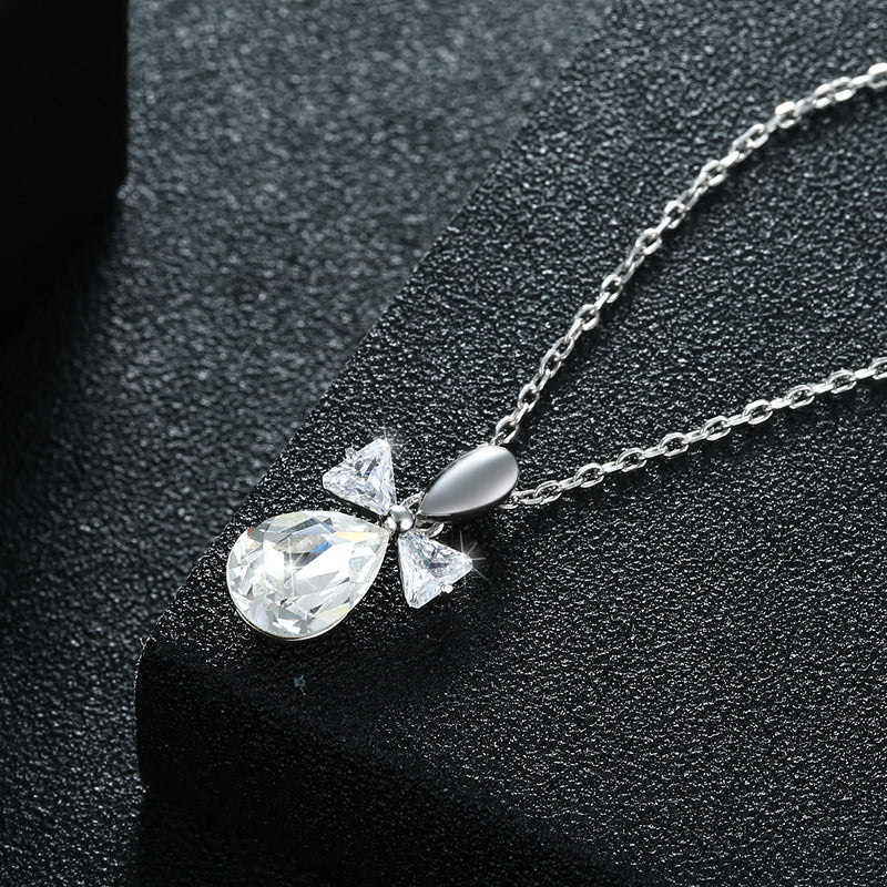 White Topaz Sterling Silver Swarovski Crystal Drop Necklace