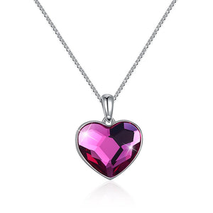 Pink Topaz Sterling Silver Austrian Crystal Heart Necklace