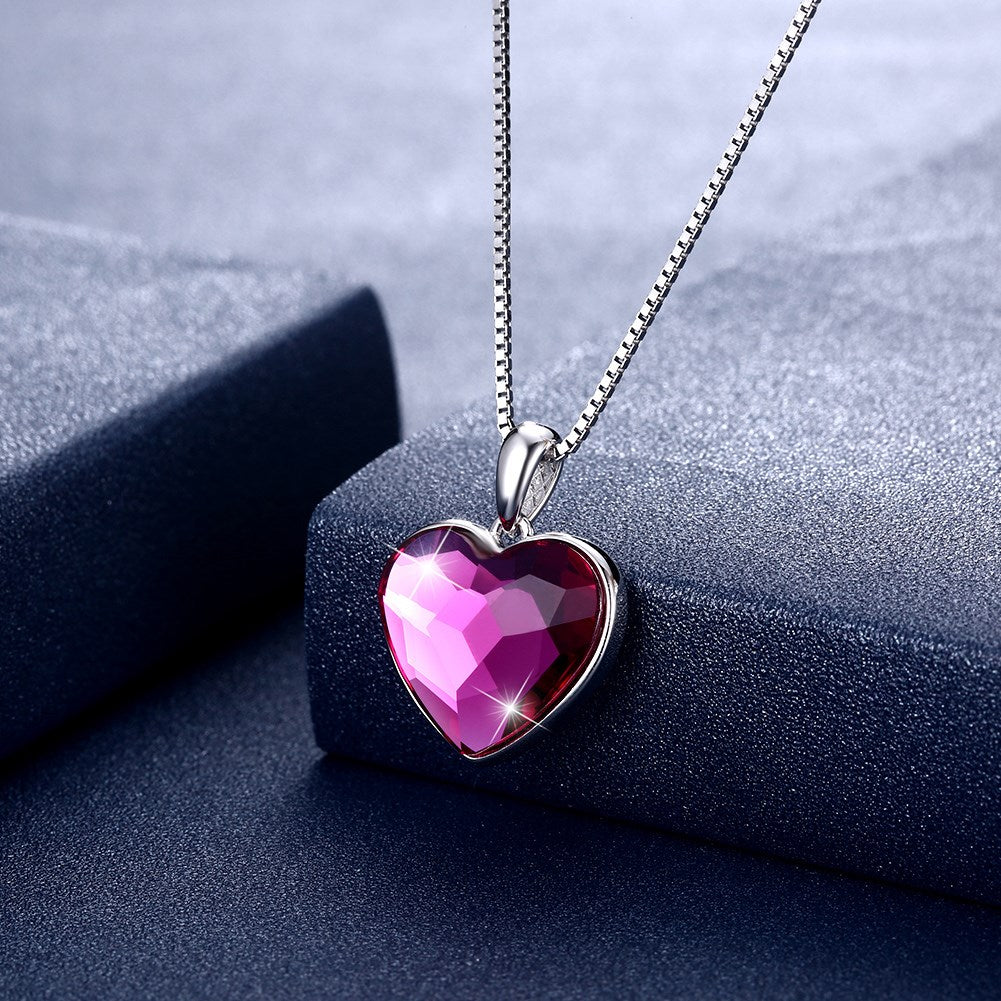 Pink Topaz Sterling Silver Austrian Crystal Heart Necklace