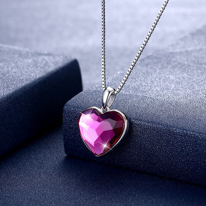 Pink Topaz Sterling Silver Austrian Crystal Heart Necklace