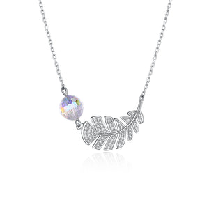 Pave Leaf Sterling Silver Austrian Crystal Necklace