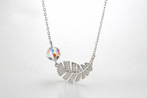 Pave Leaf Sterling Silver Austrian Crystal Necklace