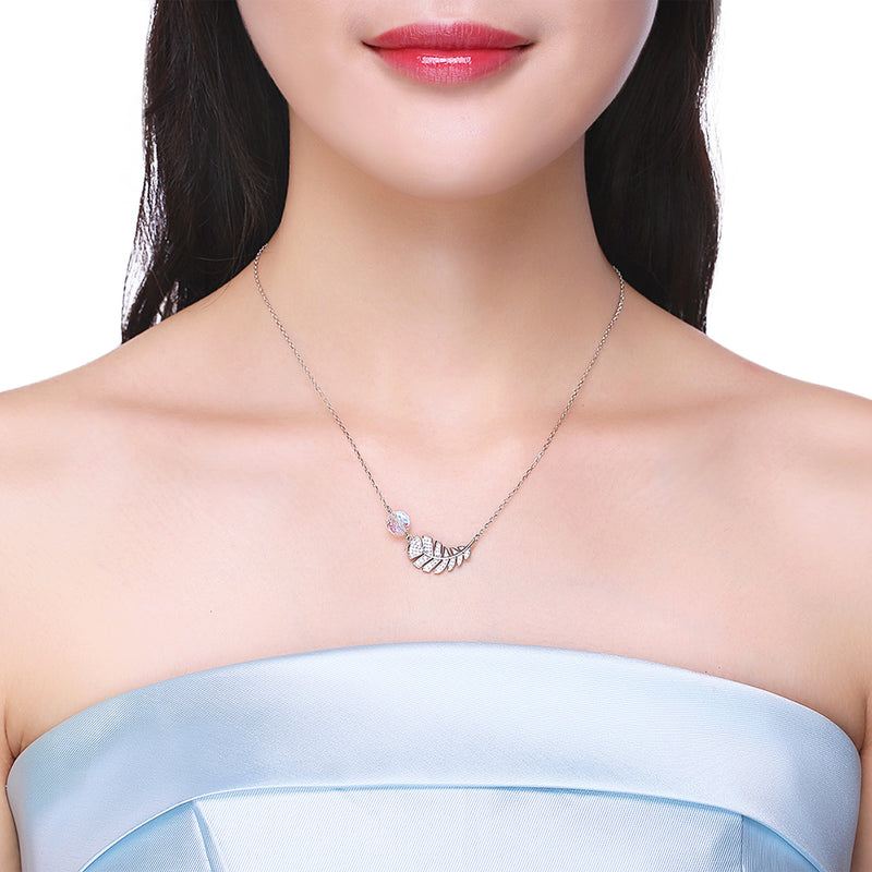 Pave Leaf Sterling Silver Swarovski Crystal Necklace