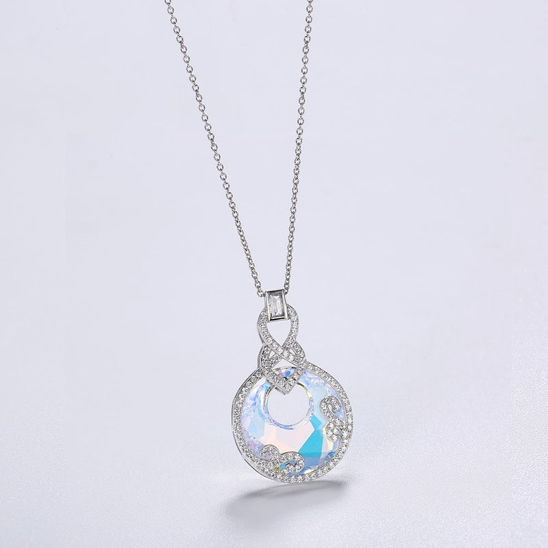 5.00 CT Aurora Borealis Stone Sterling Silver Swarovski Crystal Disc Necklace, Necklaces, Golden NYC Jewelry, Golden NYC Jewelry  jewelryjewelry deals, swarovski crystal jewelry, groupon jewelry,, jewelry for mom,