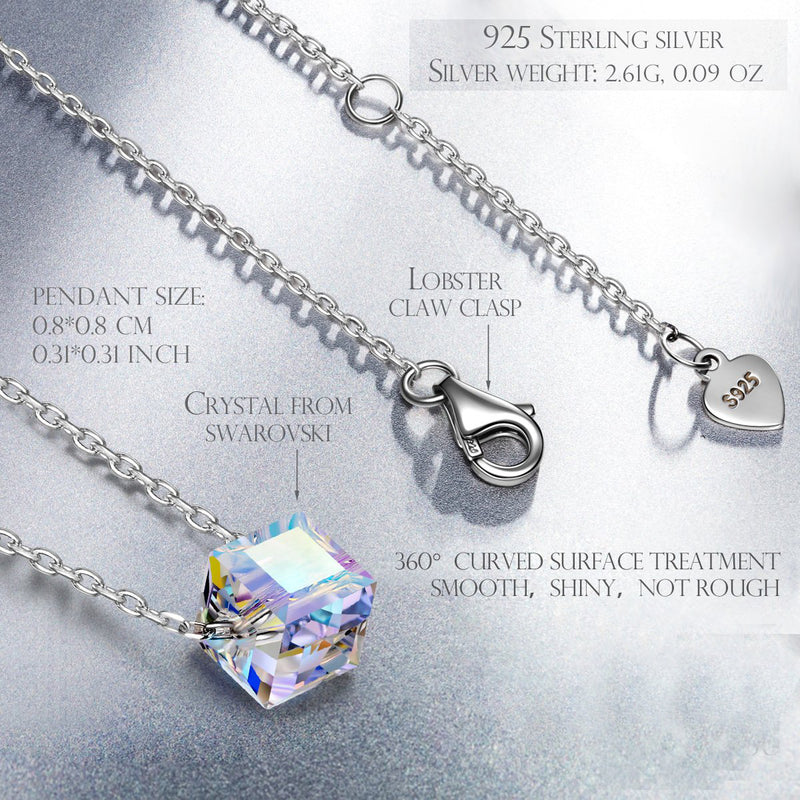 Sterling Silver Aurora Borealis Cubed Life Necklace with Swarovski Crystals