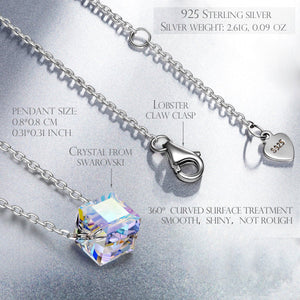 Sterling Silver Aurora Borealis Cubed Life Necklace with Austrian Crystals