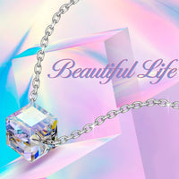 Sterling Silver Aurora Borealis Cubed Life Necklace with Swarovski Crystals