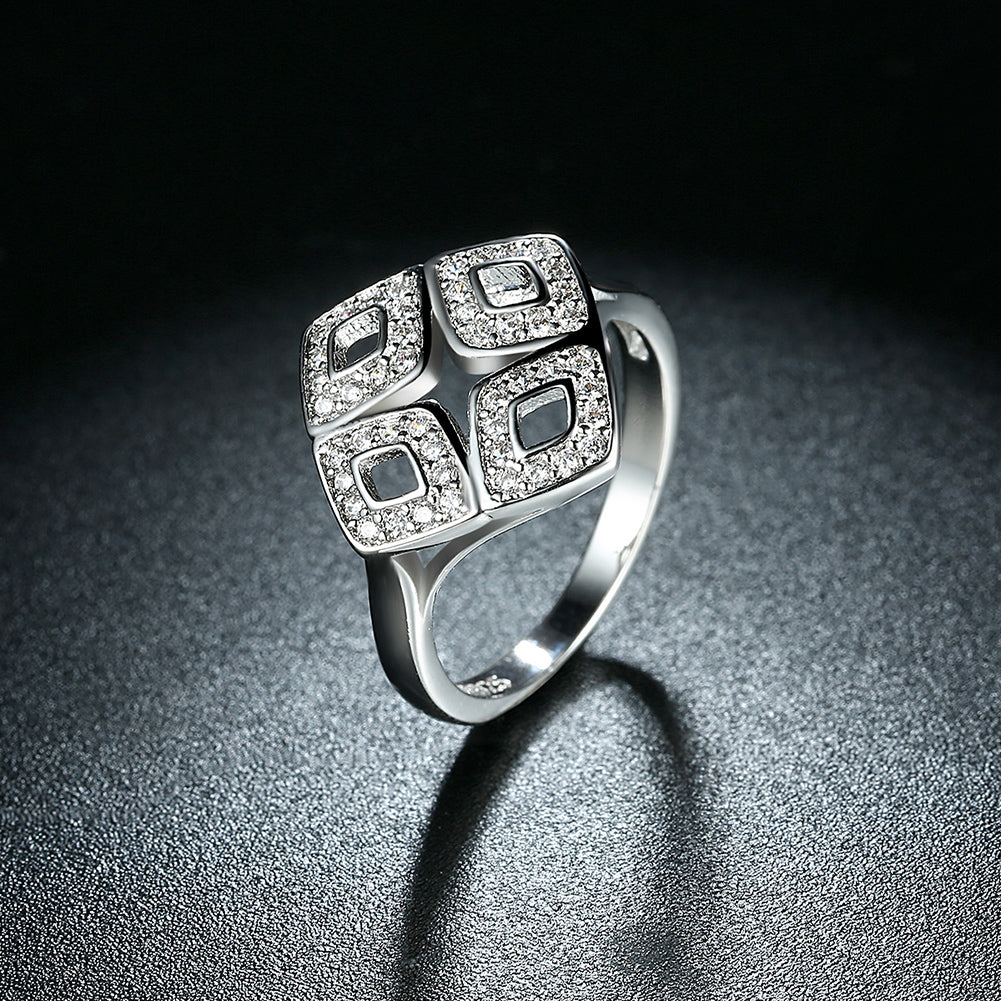 Sterling Silver Pav'e Rhombus Shaped Ring