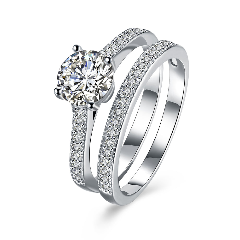 Sterling Silver Pave Swarovski Duo Lining Ring