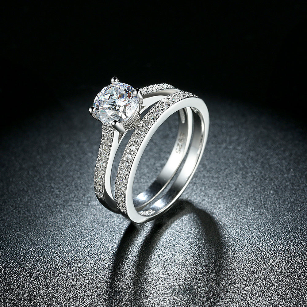 Sterling Silver Pave Swarovski Duo Lining Ring