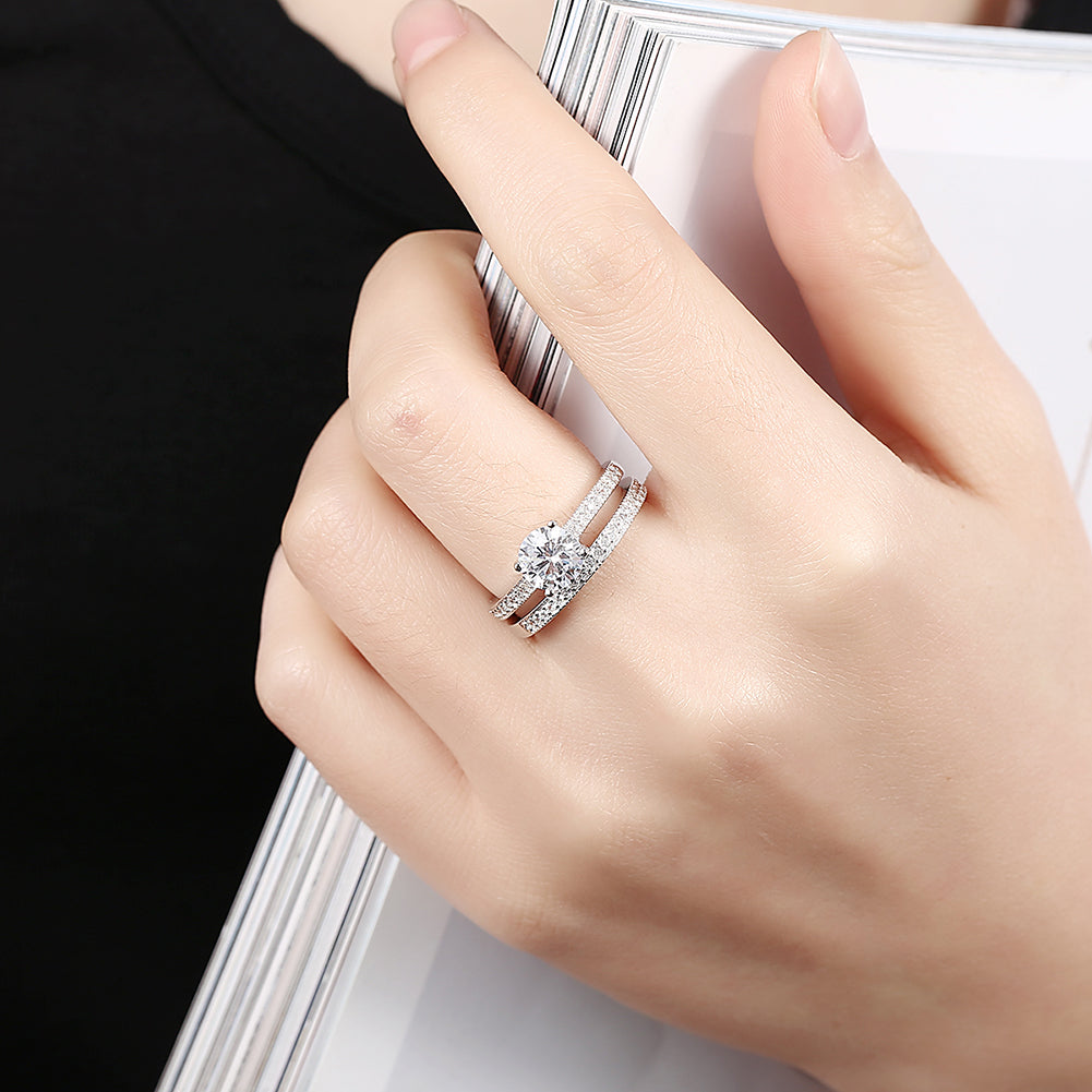 Sterling Silver Pave Swarovski Duo Lining Ring