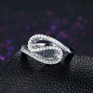 Sterling Silver Swarovski Elements Curved Abstract Adjustable Ring