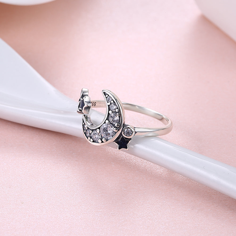 Sterling Silver Swarovski Moon Adjustable Ring