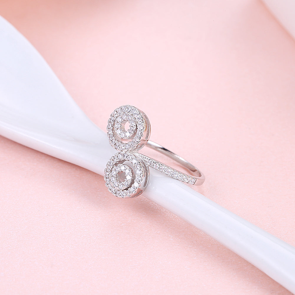 Sterling Silver Duo Swarovski Elements Swirl Adjustable Ring