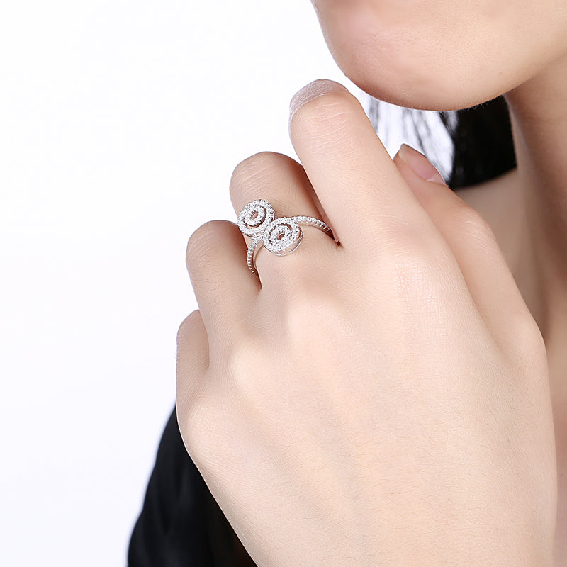 Sterling Silver Duo Swarovski Elements Swirl Adjustable Ring