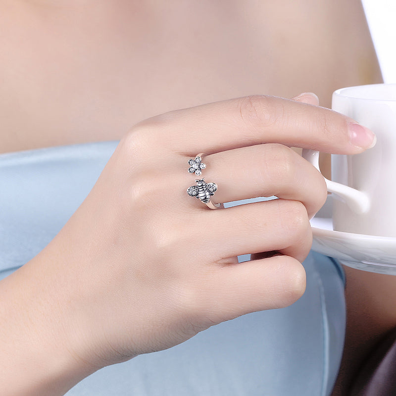 Sterling Silver Swarovski Bumble Bee Adjustable Ring