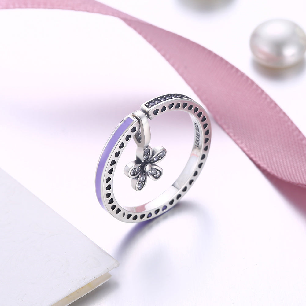 Sterling Silver Purple Enamel Clover Drop Ring