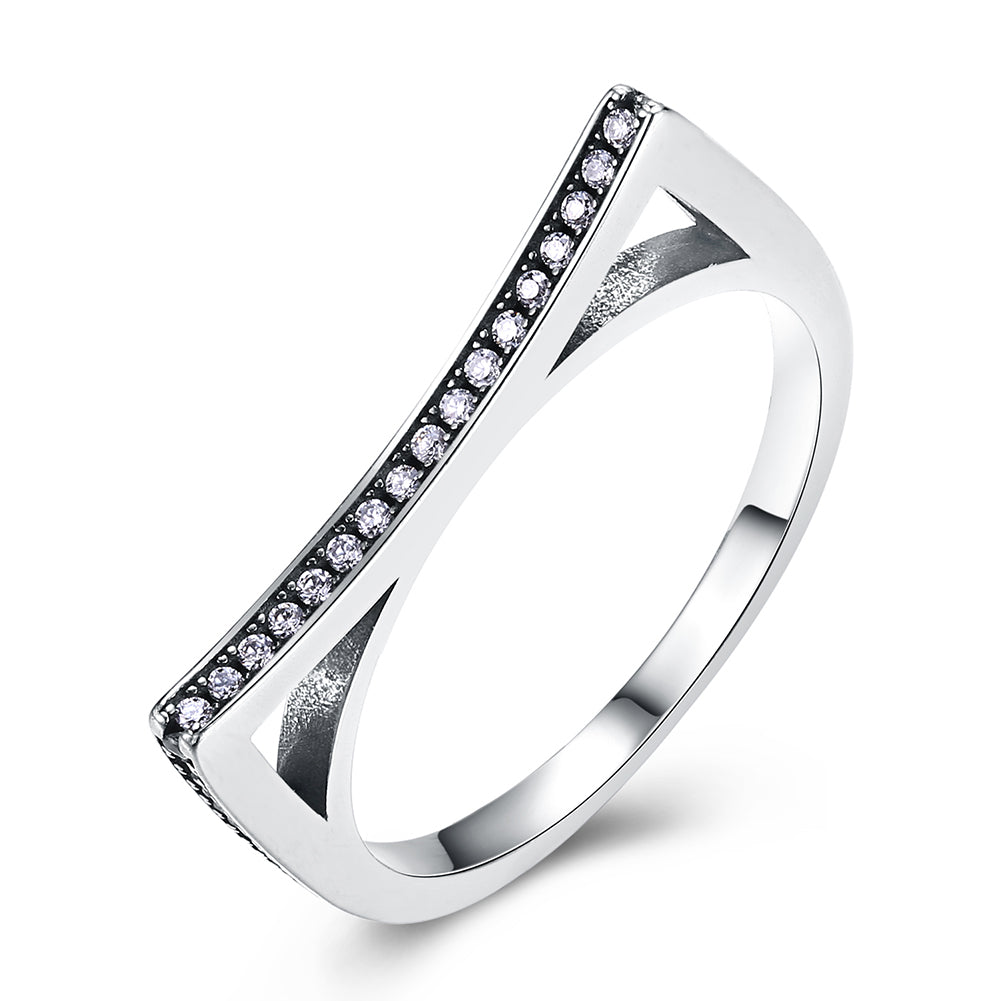 Sterling Silver Curved Angle Swarovski Ring