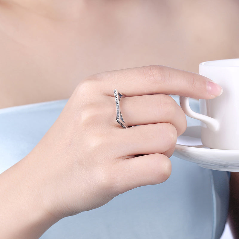 Sterling Silver Curved Angle Swarovski Ring