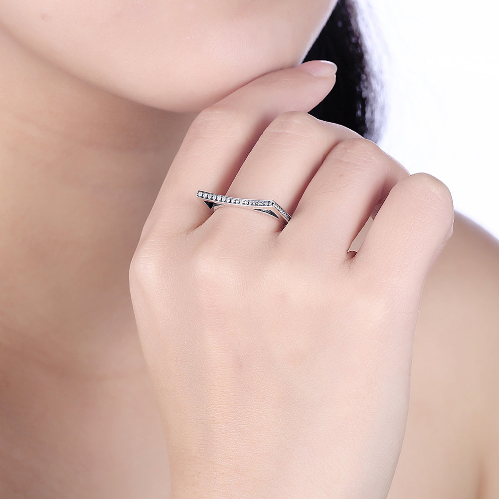 Sterling Silver Curved Angle Swarovski Ring