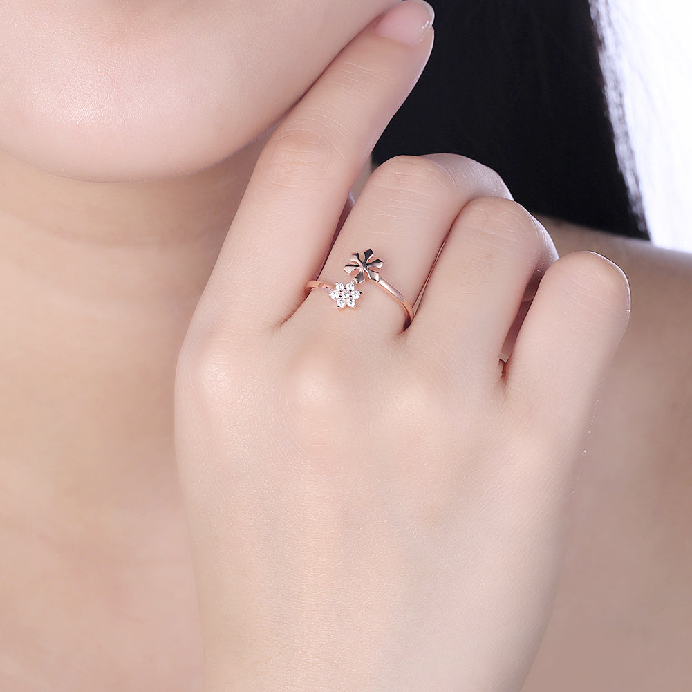 Sterling Silver Swarovski Crystal Floral Adjsutable Ring