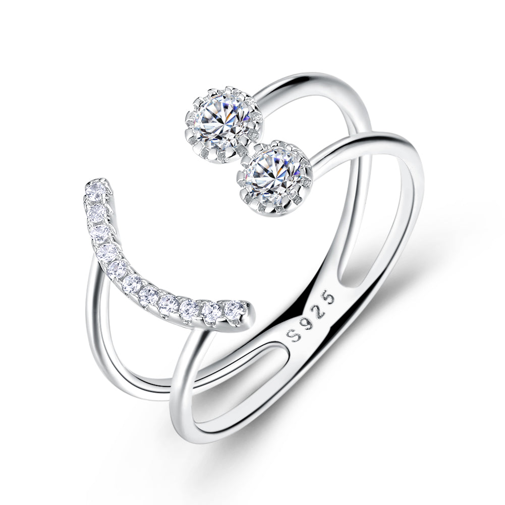 Sterling Silver Duo Disco Ball Adjustbale Ring