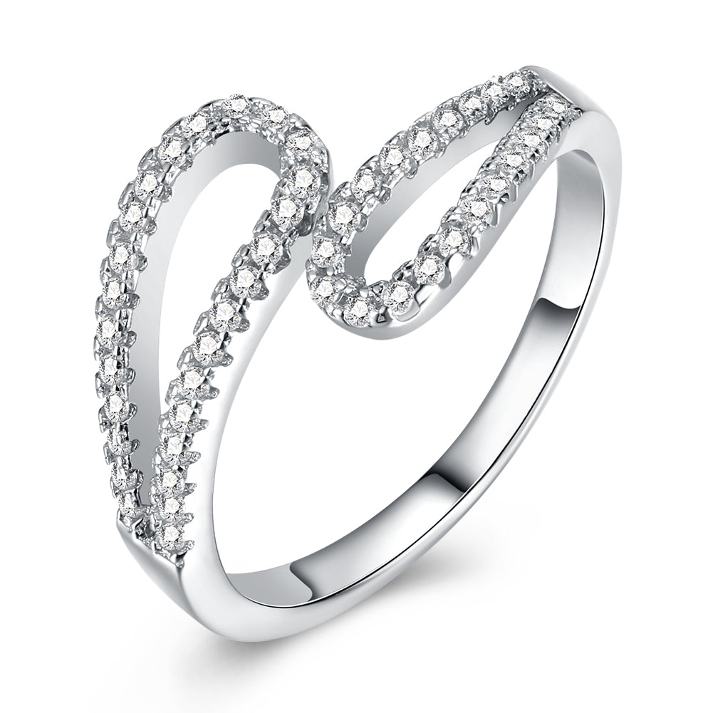 Sterling Silver Swarovski Duo Curved Adjustable Ring