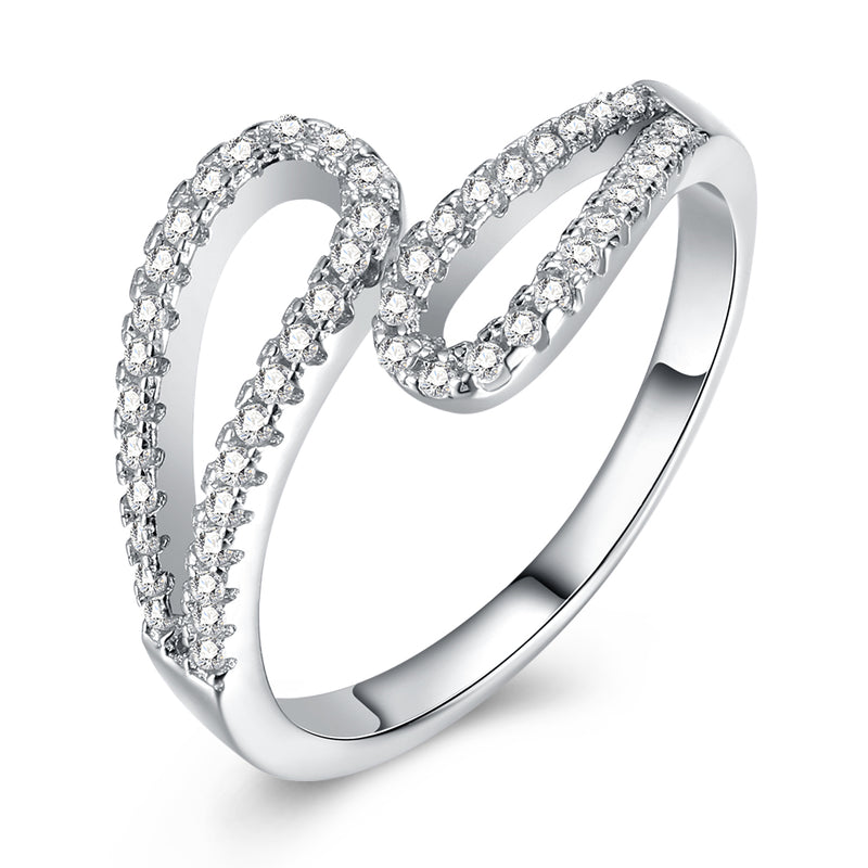 Sterling Silver Swarovski Duo Curved Adjustable Ring