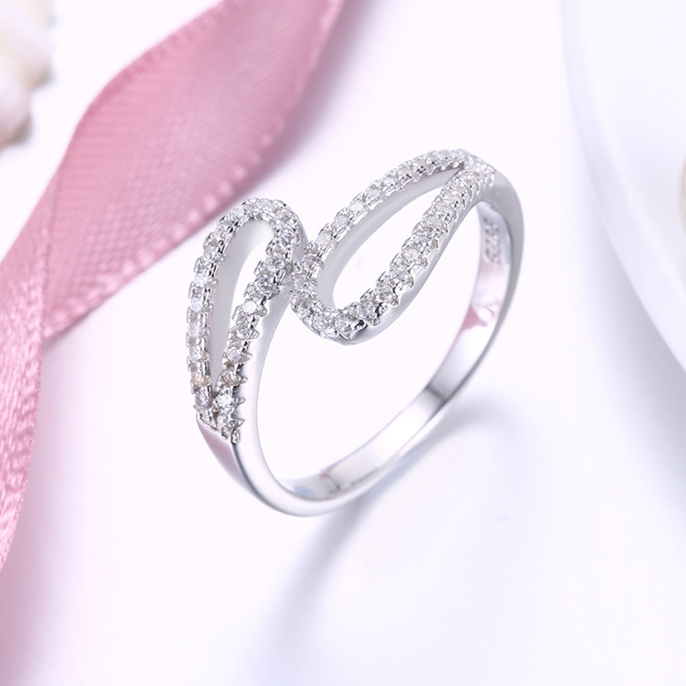 Sterling Silver Swarovski Duo Curved Adjustable Ring
