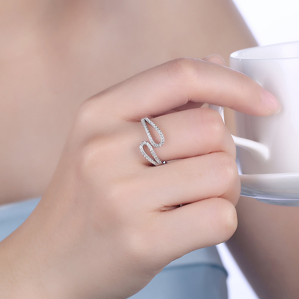 Sterling Silver Swarovski Duo Curved Adjustable Ring