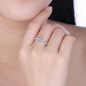 Sterling Silver Austrian Duo Curved Adjustable Ring