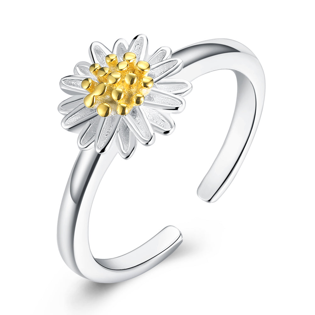 Sterling Silver Simple Floral Petal Adjustable Ring