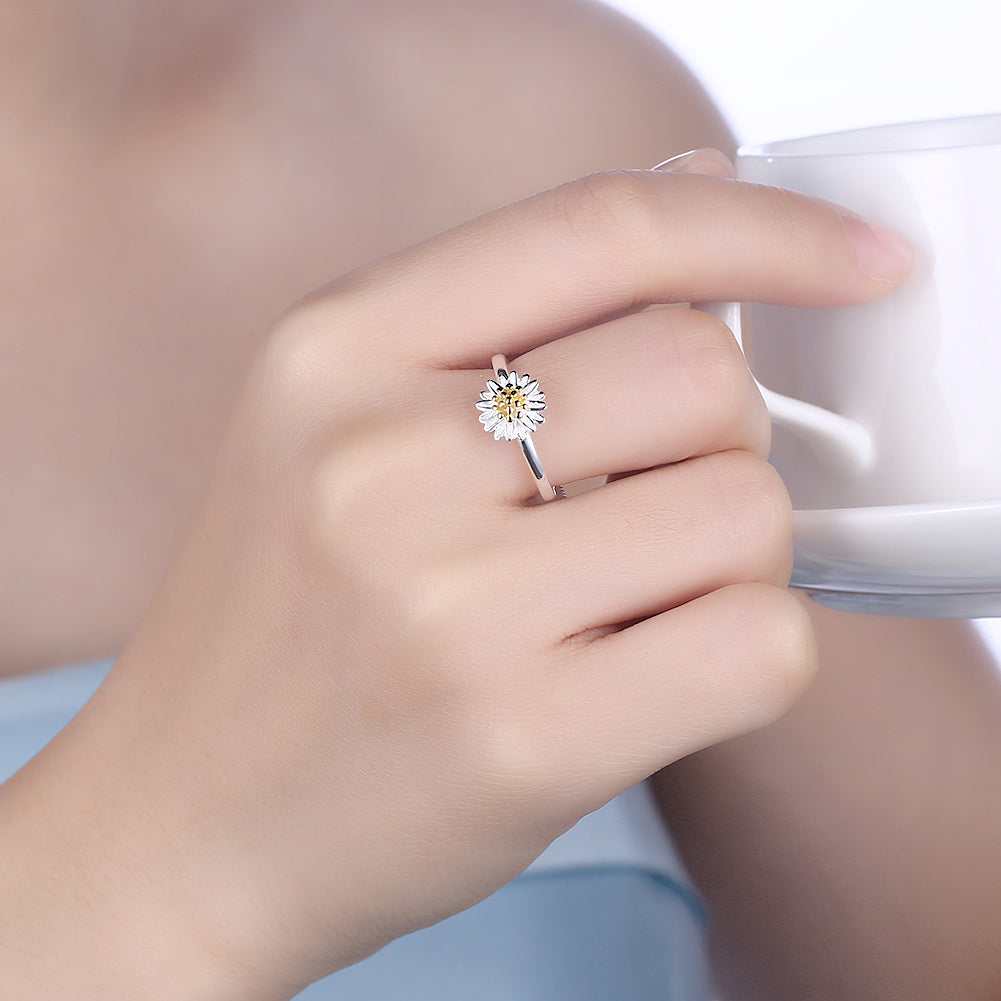 Sterling Silver Simple Floral Petal Adjustable Ring