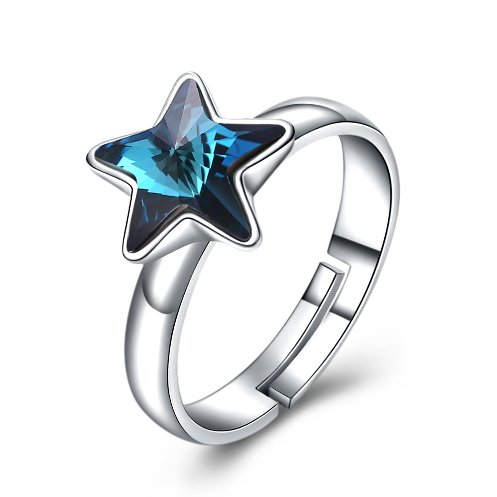 Sterling Silver Adjustable Blue Star Swarovski Ring
