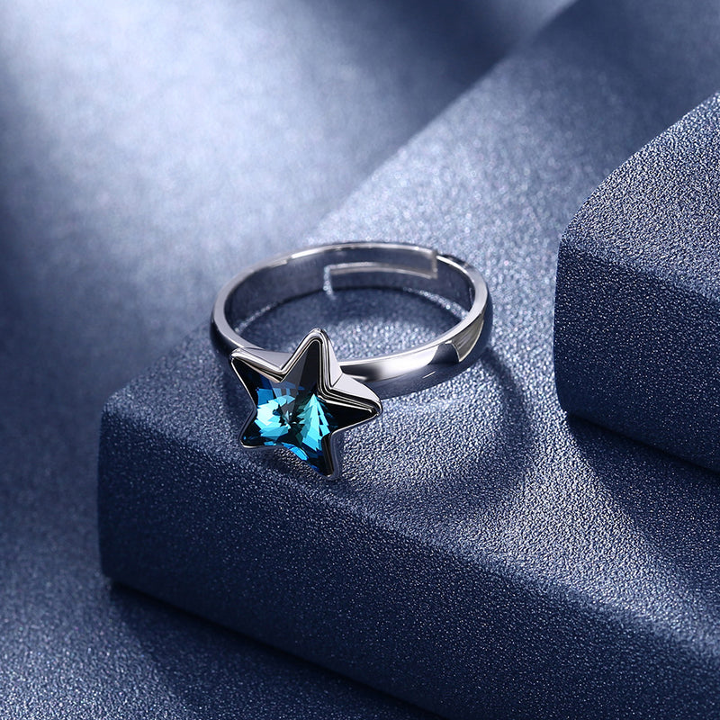 Sterling Silver Adjustable Blue Star Swarovski Ring