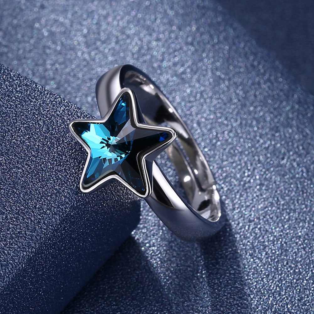 Sterling Silver Adjustable Blue Star Swarovski Ring