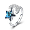Sterling Silver Blue Swarovski & Moon Adjustable Ring