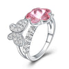 Sterling Silver Pink Swarovski & Butterfly Ring
