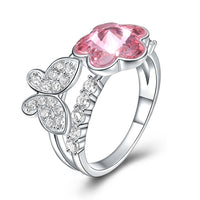 Sterling Silver Pink Swarovski & Butterfly Ring