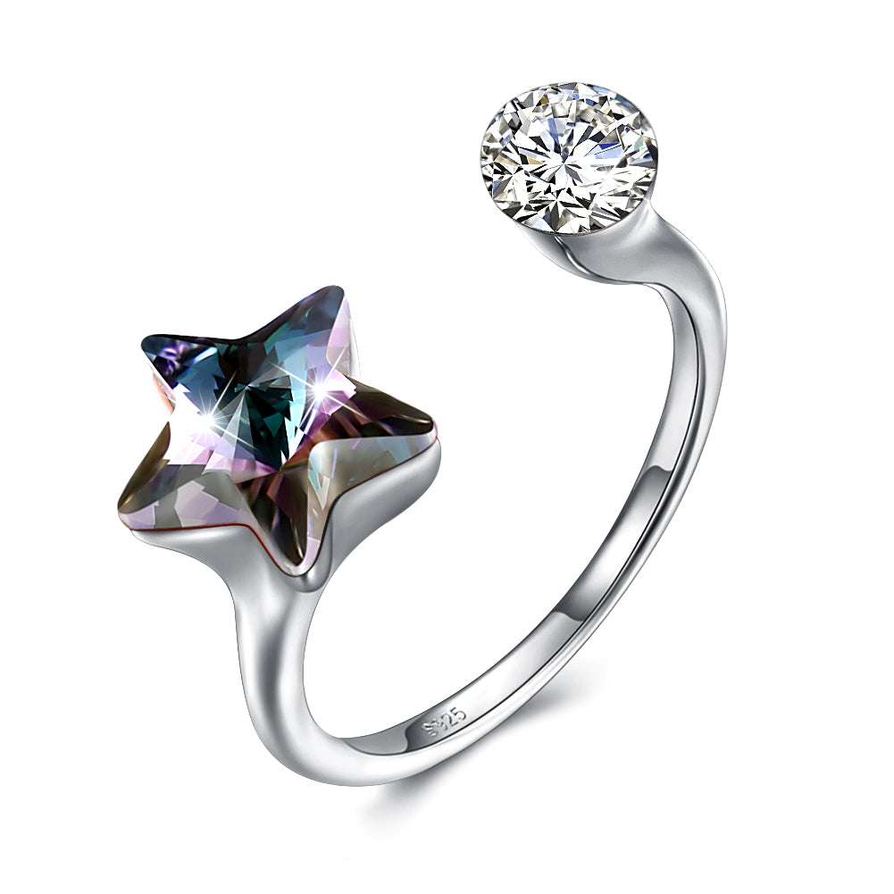 Black Sapphire Star Shaped Adjustable White Gold Ring, , Golden NYC Jewelry, Golden NYC Jewelry  jewelryjewelry deals, swarovski crystal jewelry, groupon jewelry,, jewelry for mom, 