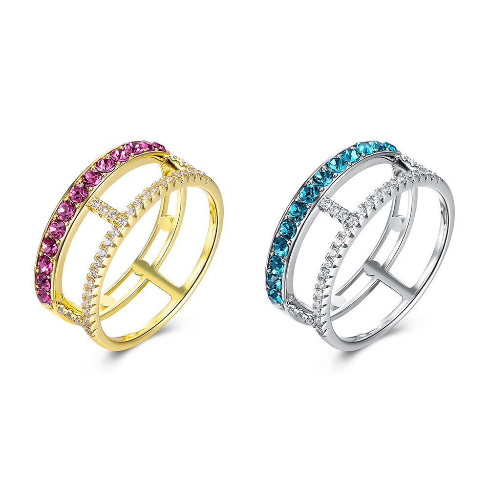 Sterling Silver Cage Ring Made with Swarovski Crystals - 2 Options Available