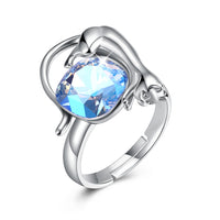 Sterling Silver Blue Swarovski Crystal Cat Ring