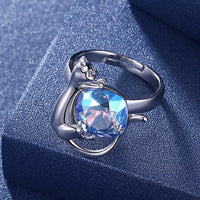 Sterling Silver Blue Swarovski Crystal Cat Ring