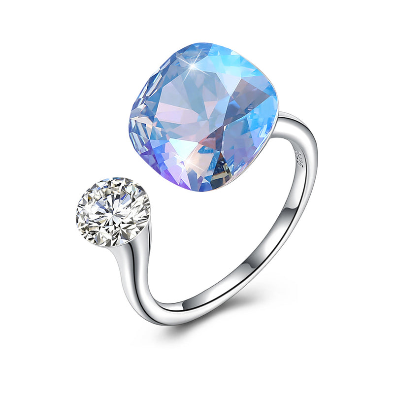 Blue Topaz Halo Cut Adjustble White Gold Ring, , Golden NYC Jewelry, Golden NYC Jewelry jewelryjewelry deals, swarovski crystal jewelry, groupon jewelry,, jewelry for mom, 