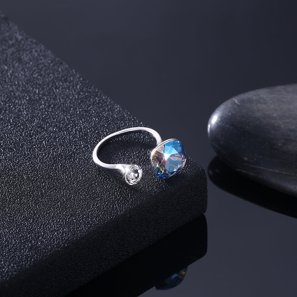 Blue Topaz Halo Cut Adjustble White Gold Ring, , Golden NYC Jewelry, Golden NYC Jewelry jewelryjewelry deals, swarovski crystal jewelry, groupon jewelry,, jewelry for mom, 