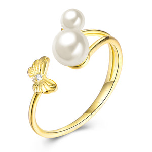 Sterling Silver Adjustable Duo Pearls Ring