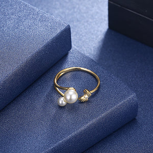 Sterling Silver Adjustable Duo Pearls Ring